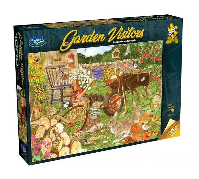 Garden Visitors Rabbits in the Woodpile 1000pc Puzzle
