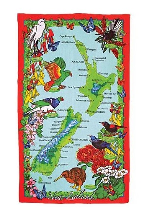 NZ Tea Towel Red Boarder